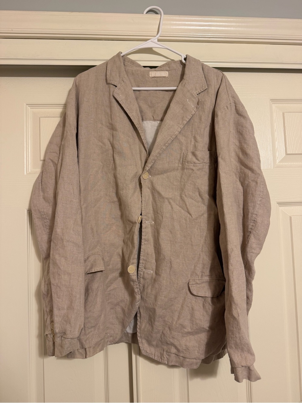 CP Shades Coat Womens Sz L Linen Beige Oversized Jacket Button Front USA Lined